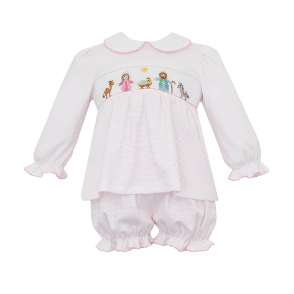 Nativity Knit Bloomer Set- Pink Stripe