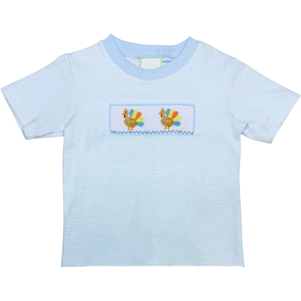 Turkey Knit Tee- Light Blue Bitty Stripe