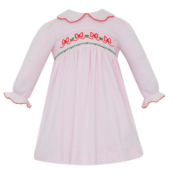 Red Bows Knit Dress- Pink