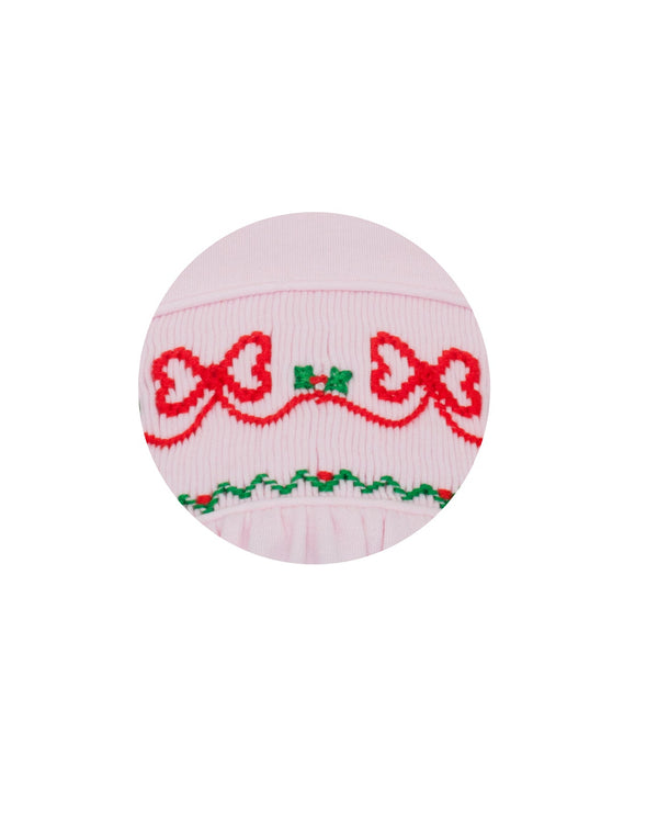 Red Bows Knit Dress- Pink