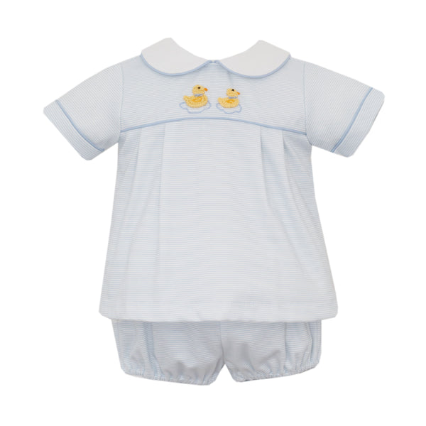 Duckling Knit Bloomer Set- Lt. Blue Stripe