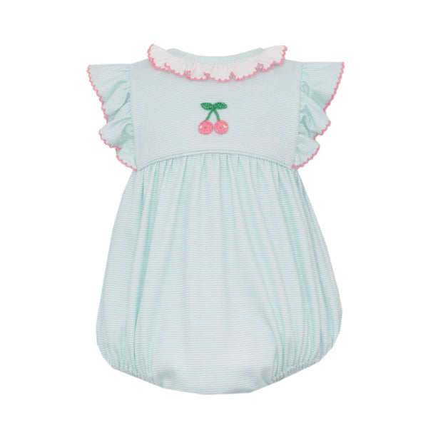 Cherries Knit Bubble- Aqua Stripe