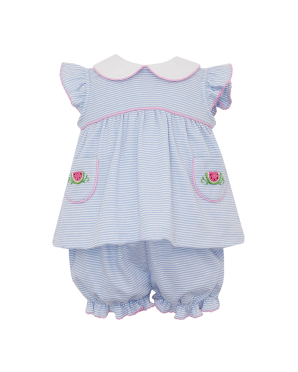 Watermelon Knit Bloomer Set- Lt. Blue Stripe w/ pockets