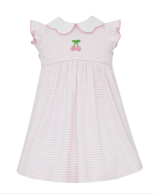 Cherries Knit Dress- Pink Stripe