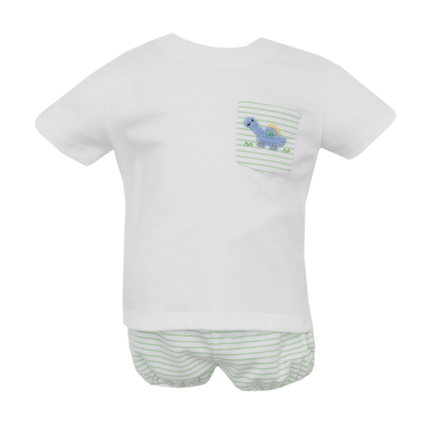 Dinos Knit Bloomer Set/Short Set- Green Stripe