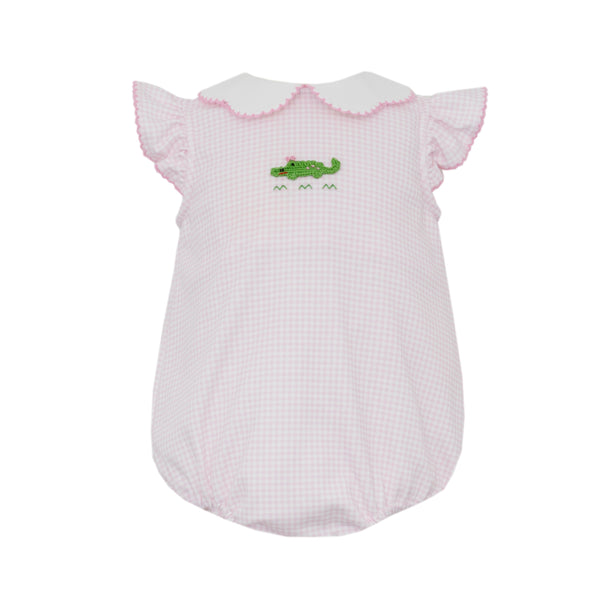 Alligator Knit Ruffle Bubble- Pink Gingham