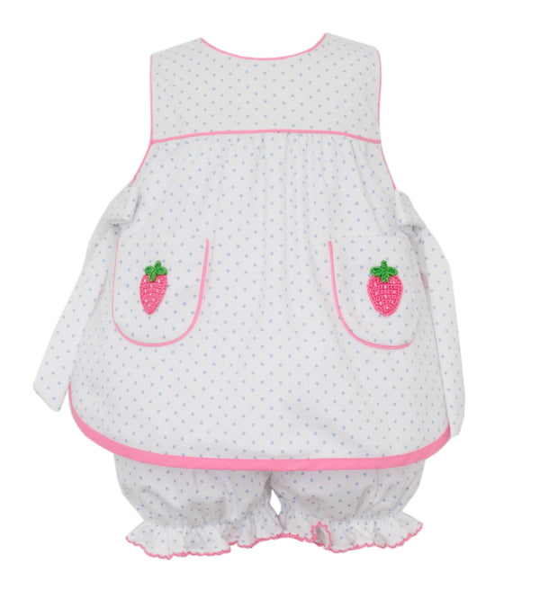 Strawberry Knit Bloomer Set- Lt. Blue & White Polka Dot