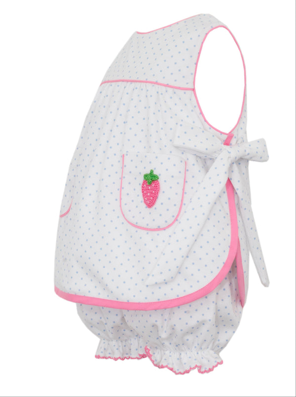 Strawberry Knit Bloomer Set- Lt. Blue & White Polka Dot