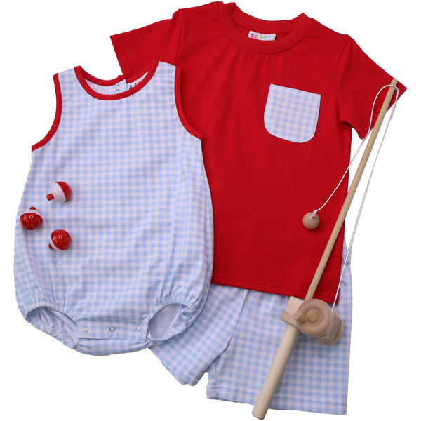 Blue Gingham/Red Pocket Short Set