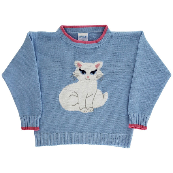 Crew Neck Sweater- Kitty on Lt. Blue