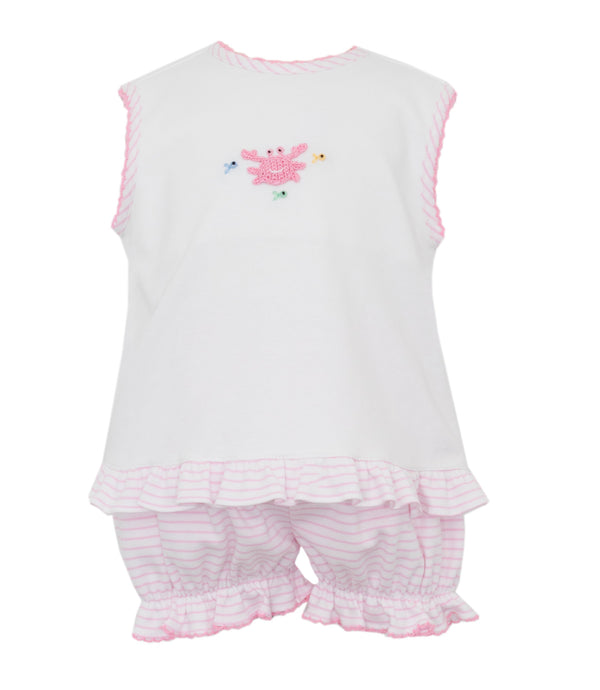 Crabs Knit Swing Top Ruffles Bloomer Set- Pink Stripe