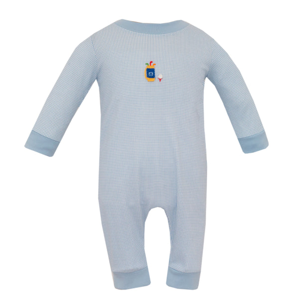 Golf Knit Romper- Blue Check