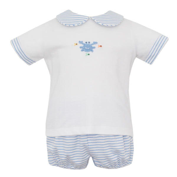 Crabs Knit Bloomer/Short Set- Lt. Blue Stripe