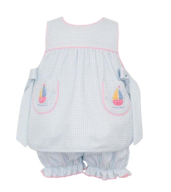 Sailboats Knit Bloomer Set- Lt. Blue Gingham