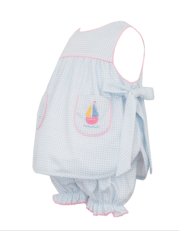 Sailboats Knit Bloomer Set- Lt. Blue Gingham