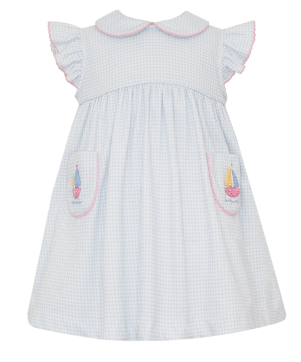 Sailboats Knit Dress- Lt. Blue Gingham
