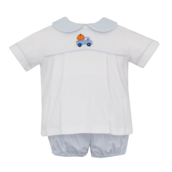 Pumpkin Knit Bloomer/Short Set- Blue Check