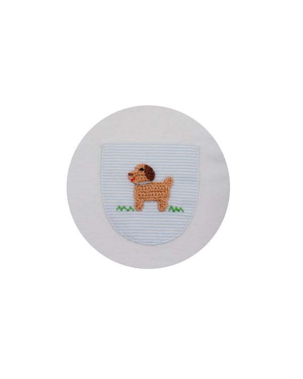 Puppies Knit Pant Set- Lt. Blue Stripe