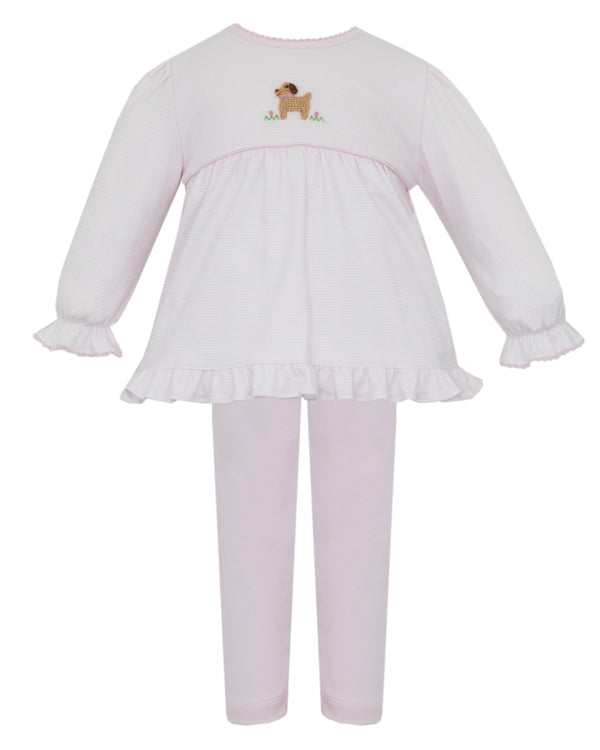 Puppies Knit Tunic Set- Pink Stripe