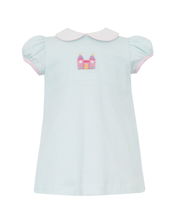 Princess Castle Knit A-Line Dress- Aqua Stripe