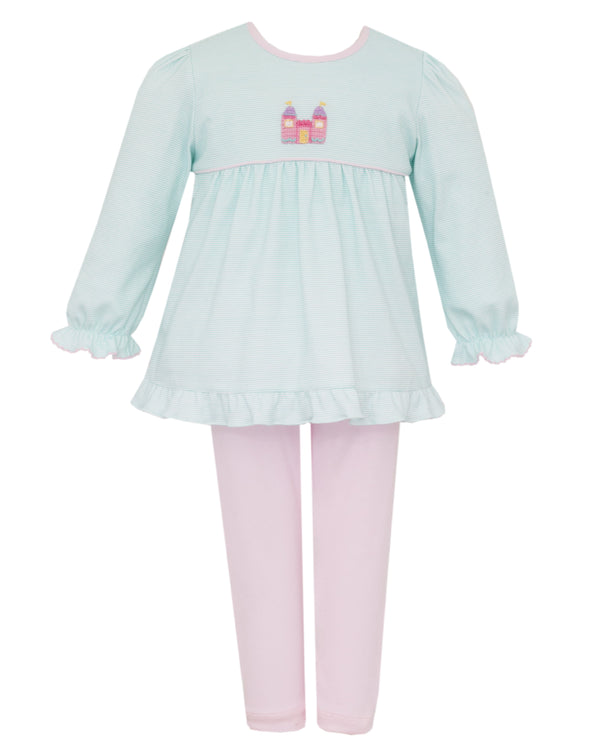 Princess Castle Knit L/S Tunic Set- Aqua Stripe