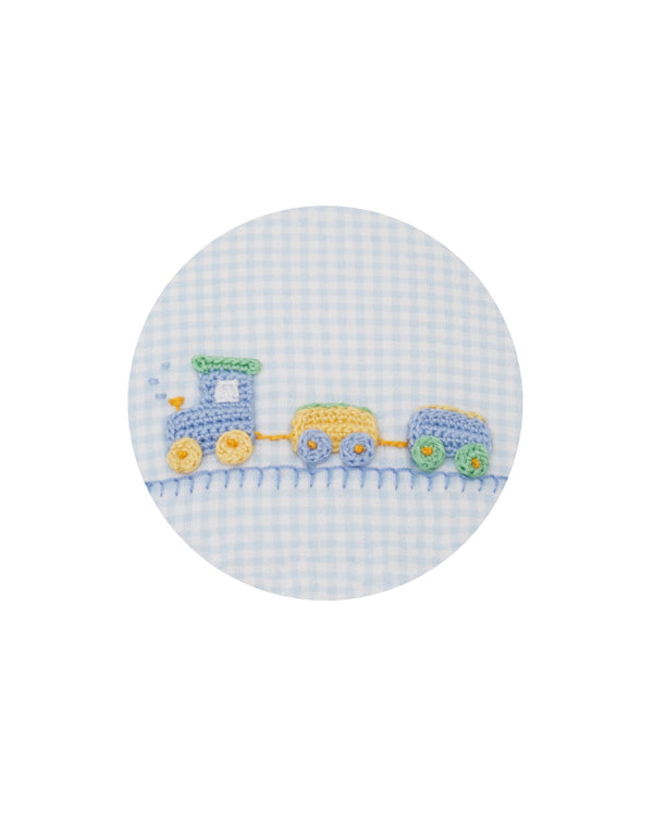 Train Knit Romper- Lt. Blue Gingham
