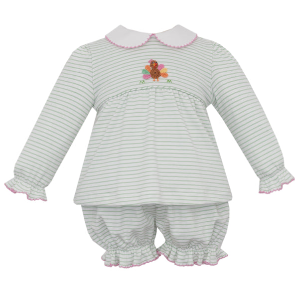 Turkey Knit Bloomer Set- Green Stripe