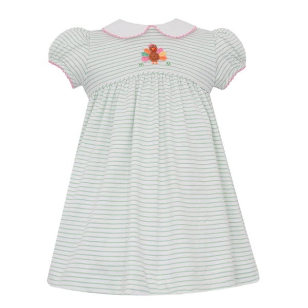 Turkey Knit Dress- Green Stripe