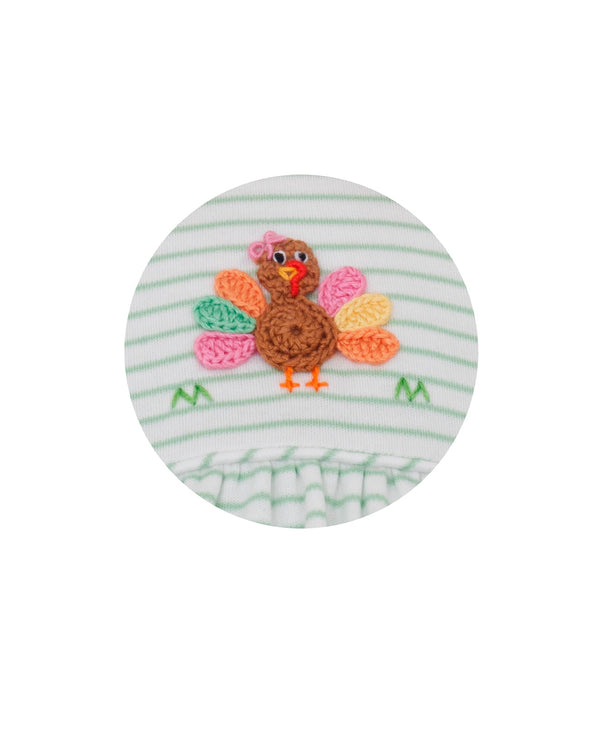Turkey Knit Ruffle Romper- Green Stripe