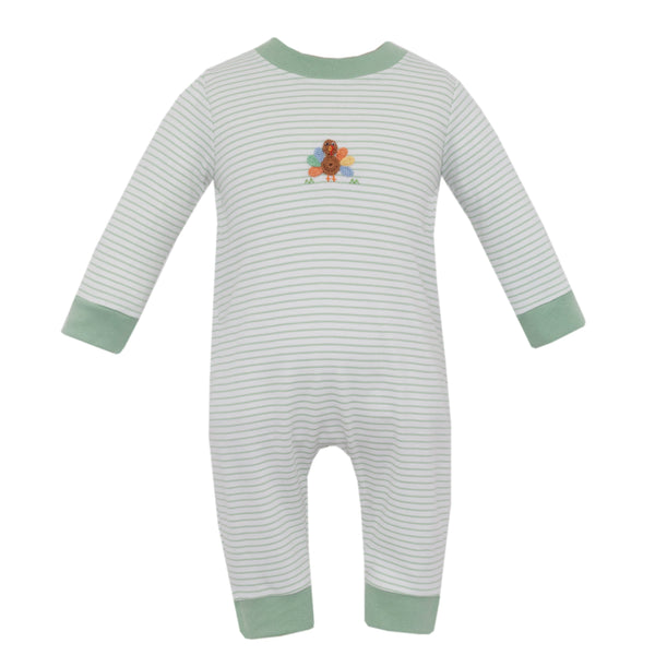Turkey Knit L/S Romper- Green Stripe