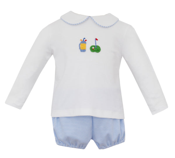 Golf Knit L/S Bloomer Set- Lt. Blue Stripe