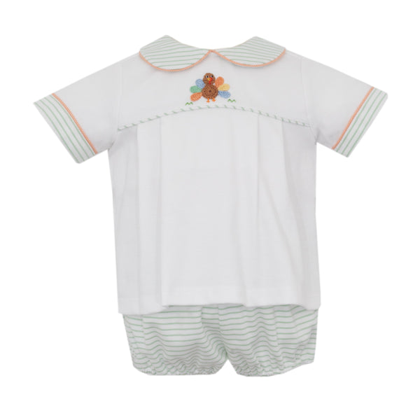Turkey Knit Bloomer/Short Set- Green Stripe