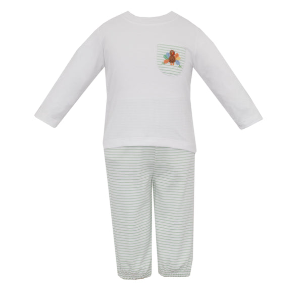 Turkey Knit Pant Set- Green Stripe