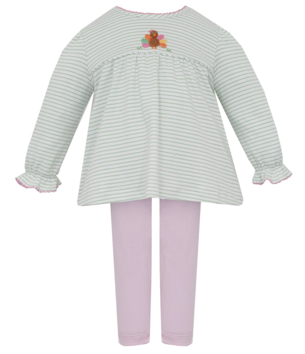 Turkey Knit LS Tunic Set- Green Stripe