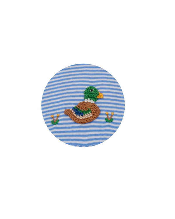 Mallard Duck Knit Romper- Peri Blue Stripe