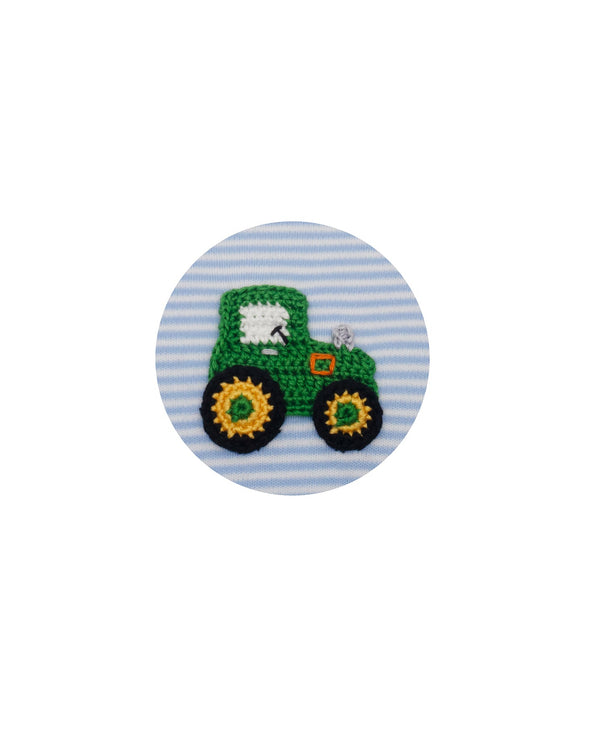 Tractor Knit L/S Romper- Blue Stripe