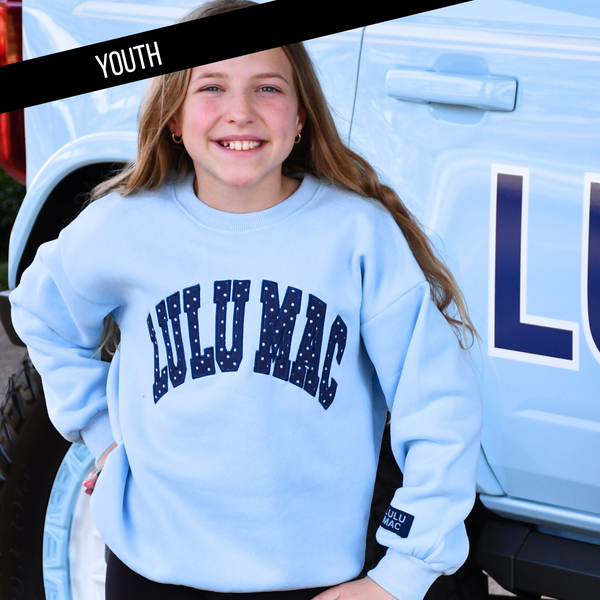 Lulu Mac Sweatshirt- Light Blue/Navy Polka Dot