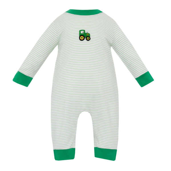 Tractor Knit L/S Romper- Green Stripe