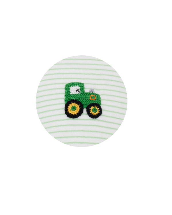 Tractor Knit L/S Romper- Green Stripe