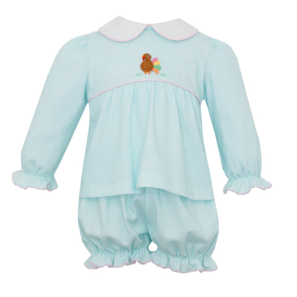Turkey Bloomer Set - Aqua Stripe