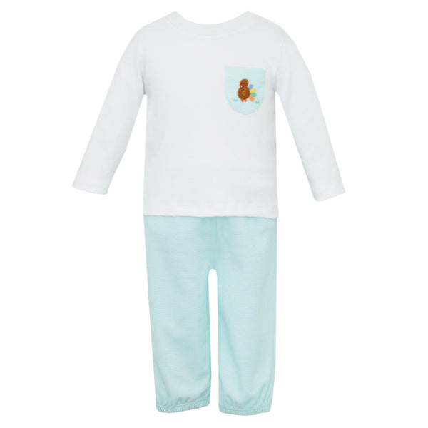 Turkey Pant Set- Aqua Stripe