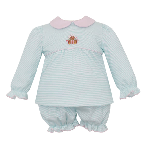 Gingerbread Knit Bloomer Set- Aqua Stripe