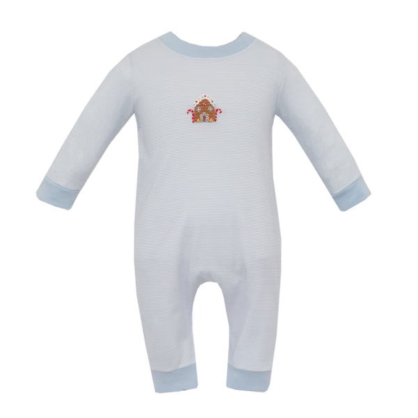 Gingerbread Knit Romper - Lt. Blue Stripe