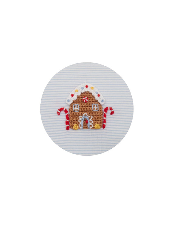 Gingerbread Knit Romper - Lt. Blue Stripe