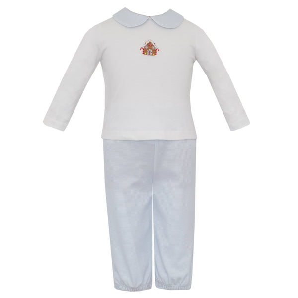 Gingerbread Knit Pant Set- Lt. Blue Stripe