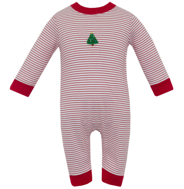 Christmas Tree Knit Romper- Red Stripe