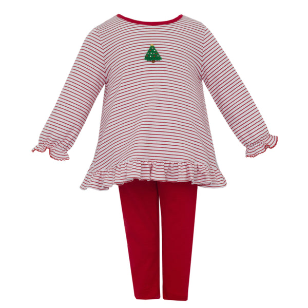 Christmas Tree Knit Tunic Set- Red Stripe