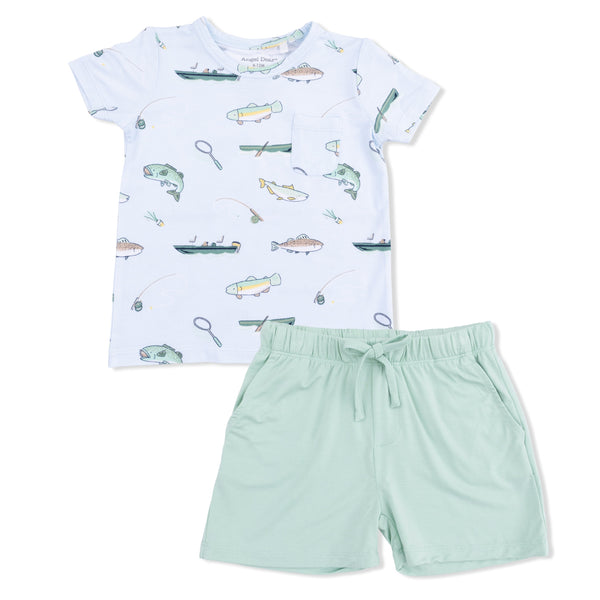 Fishing Crew Neck Tee Short Set