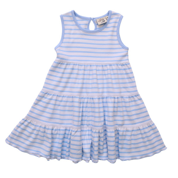 Tiered Dress- Sky Blue Stripe