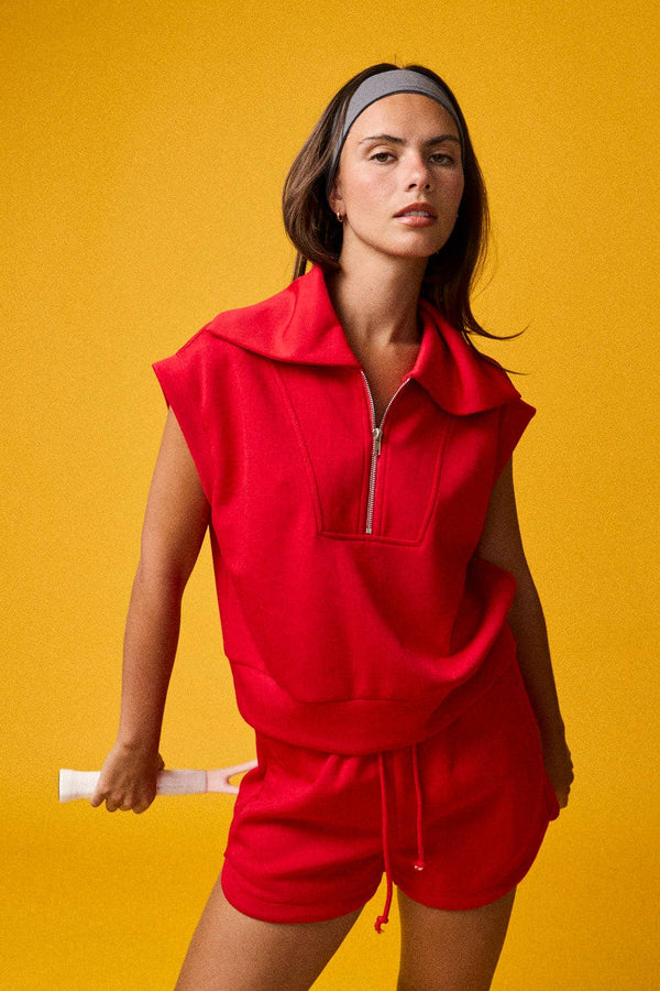 Blake Half Zip Shorts Set- Red (Women's)